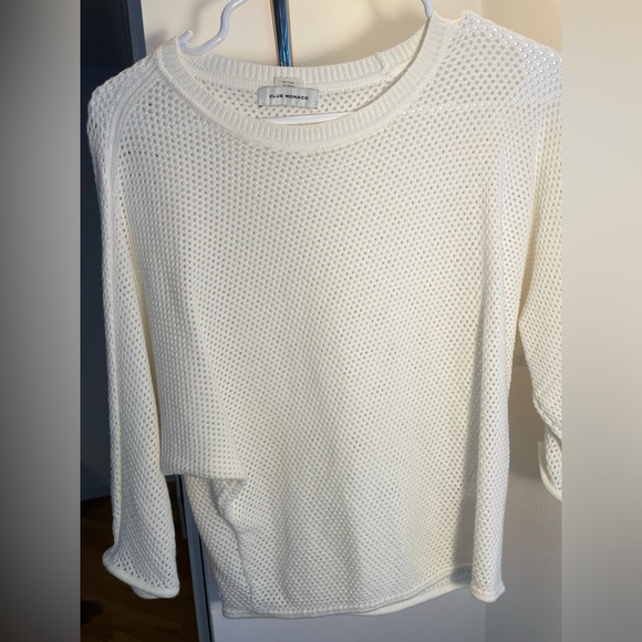 BARELY WORN Club Monaco 3/4 length sleeve white mesh sweater - Picture 2 of 3